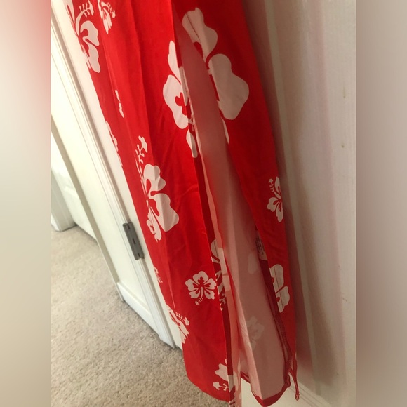 Runaway the label Red White Hawaiian maxi dress spaghetti trap with slit M - Picture 6 of 12